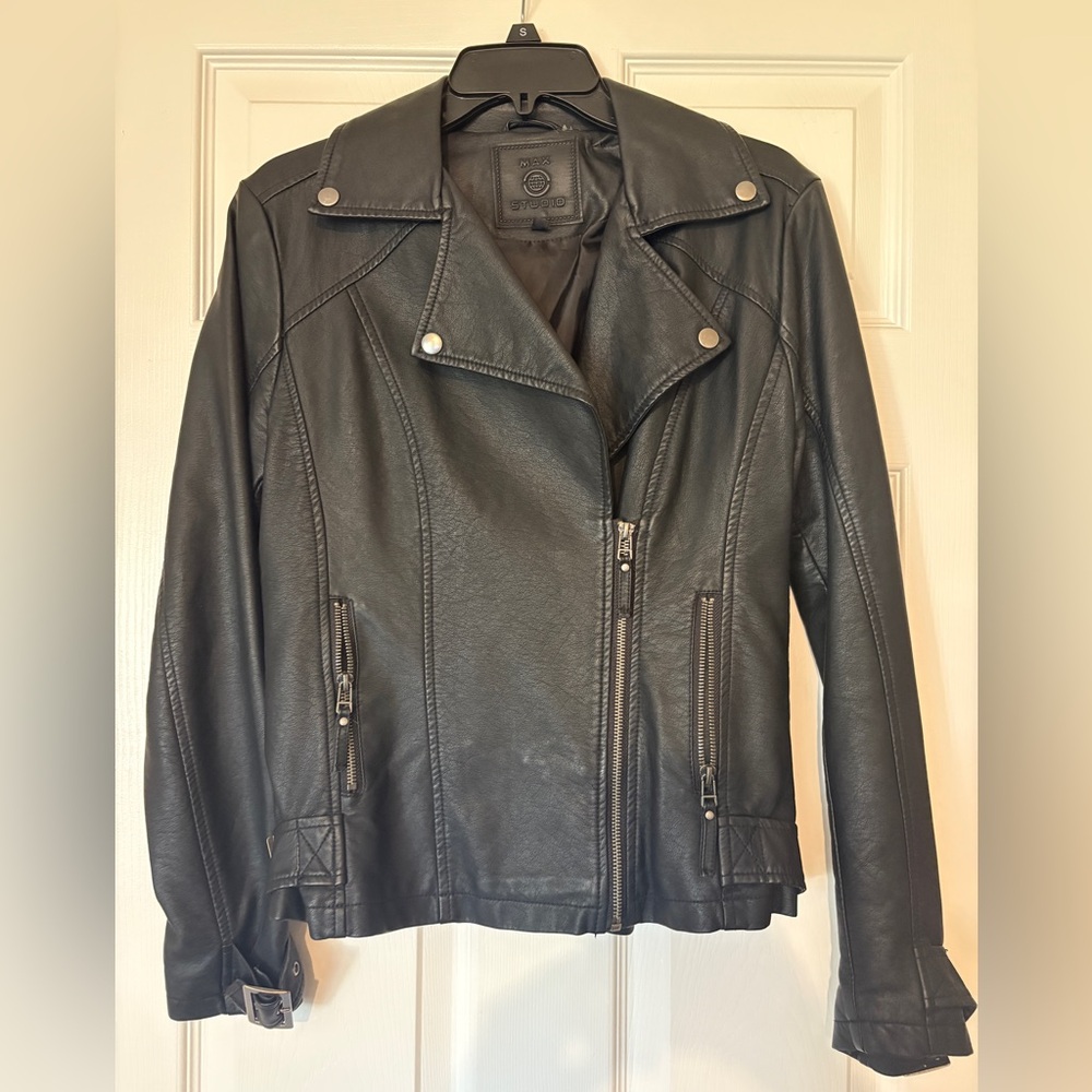 Max Studio Women's Black Faux Leather Jacket
